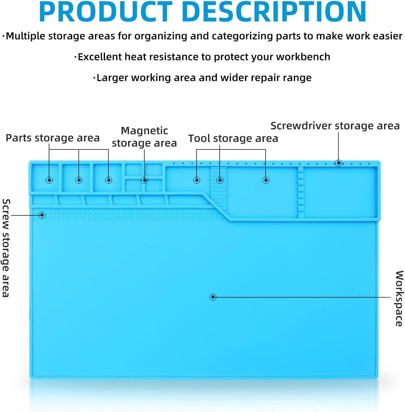 VOTCT Large Silicone Repair Mat Heat Resistant 932℉, Soldering Mat Has Magnetic Area and Multiple Parts Storage Areas For Repair Watch, Phone Other Electronic Product. Light Blue, Size: 17 x 12 Inch - Image 2